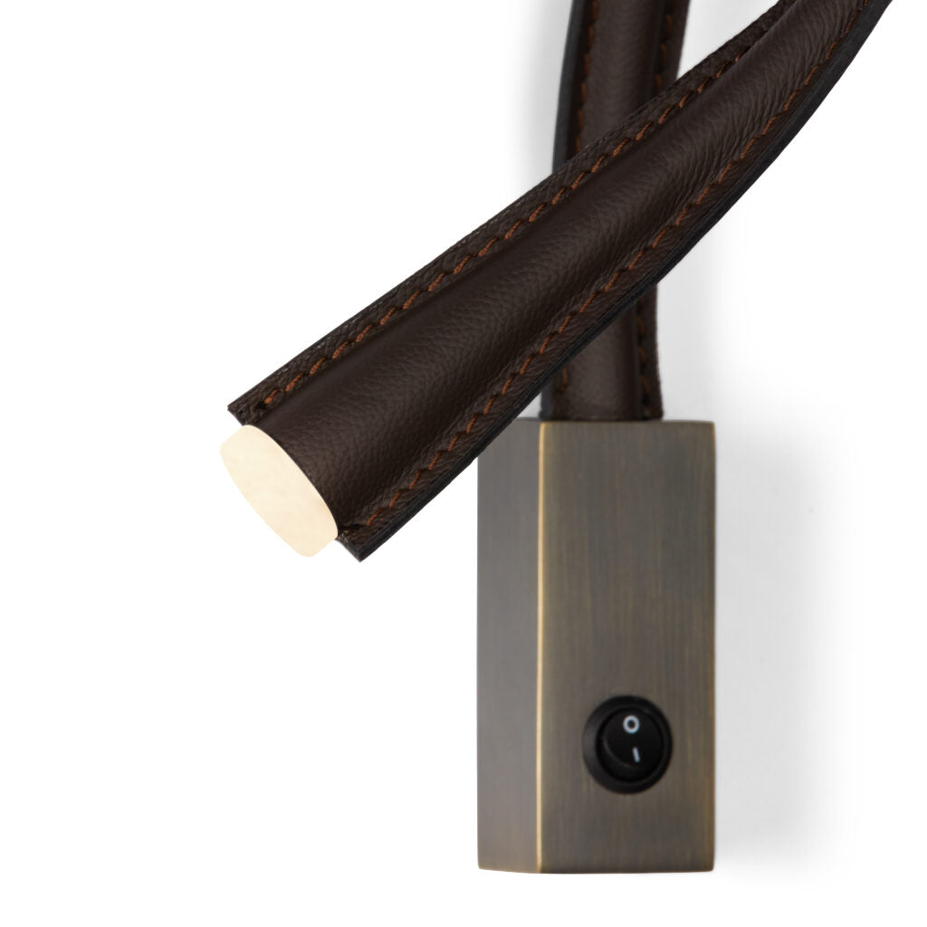 Contardi Lighting Flexiled wall Lamp - l.600 - Satin Bronze - Dark brown Leather - With  Switch