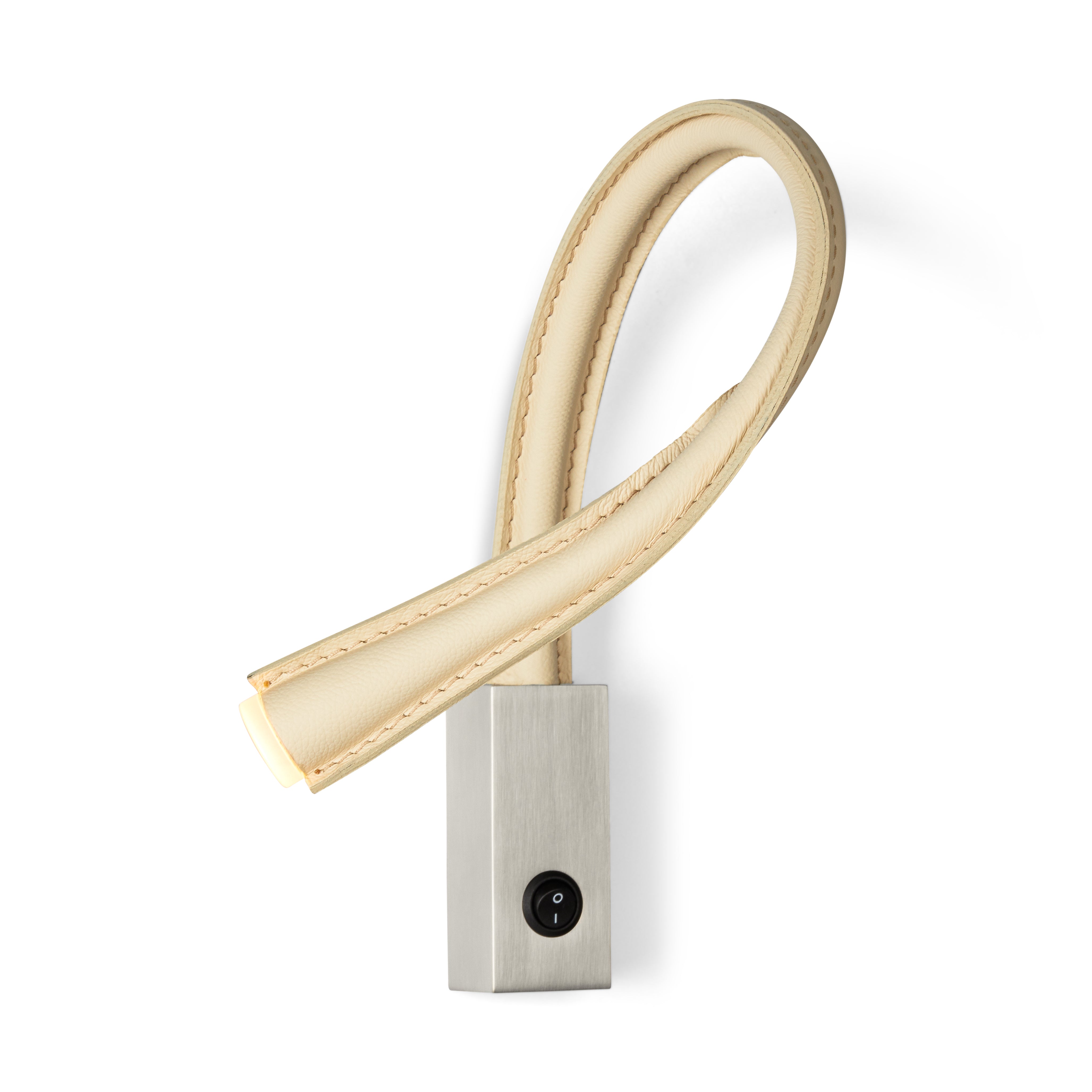 Contardi Lighting Flexiled wall Lamp - l.600 - Satin Nickel - Ivory Leather - With Switch