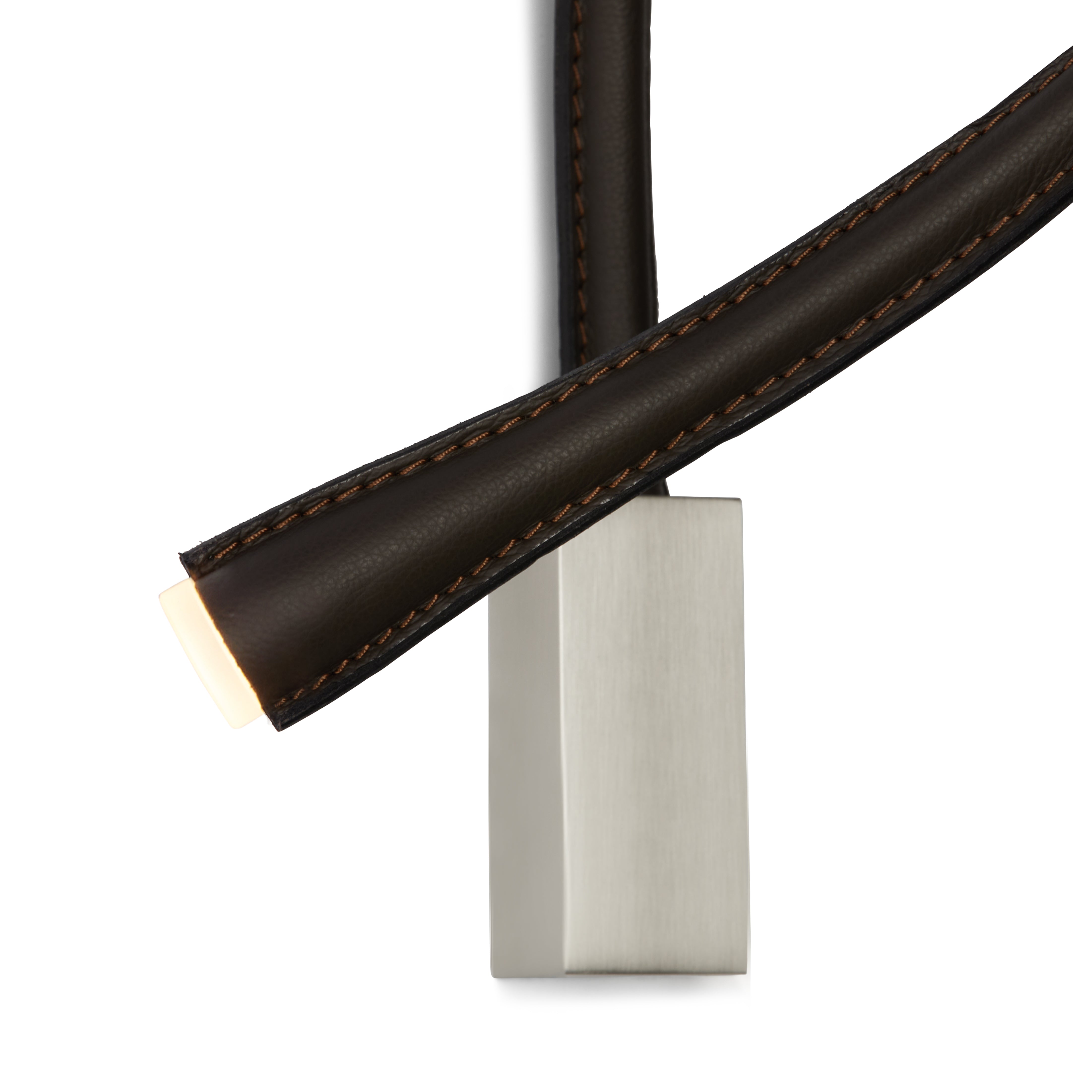 Contardi Lighting Flexiled wall Lamp - l.900 - Satin Nickel - Dark Brown Leather - Without Switch