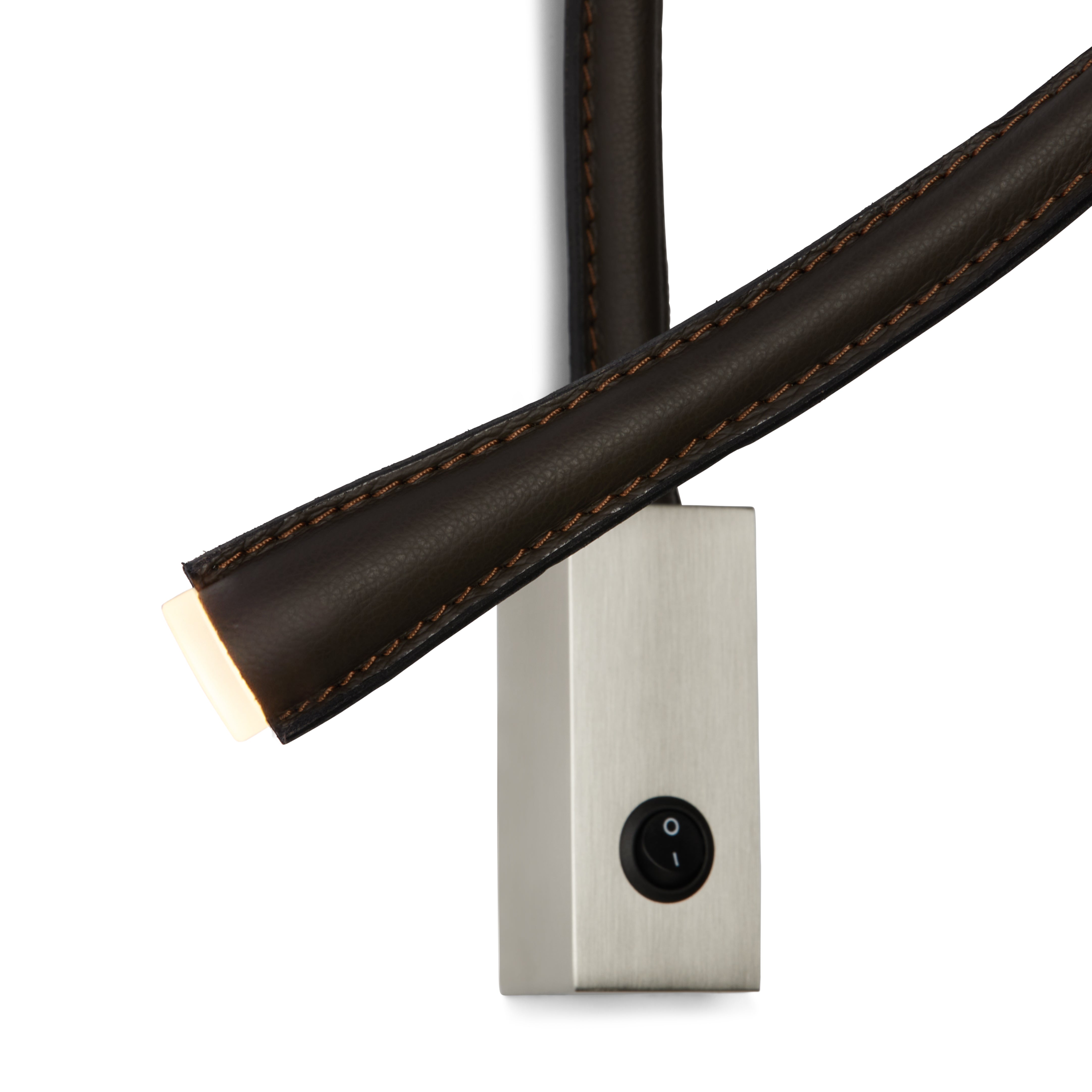 Contardi Lighting Flexiled wall Lamp - l.900 - Satin Nickel - Dark Brown Leather - With Switch
