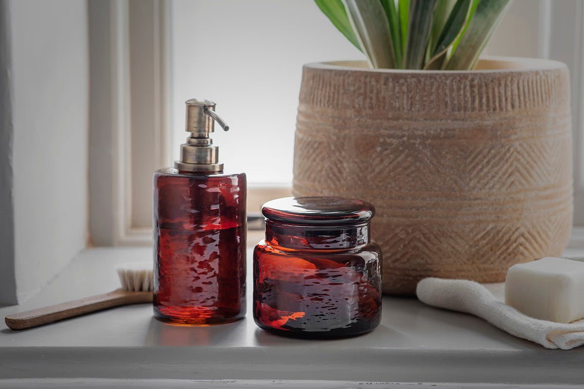 Nkuku - Ilcoso Recycled Hammered Glass Soap Dispenser - Amber