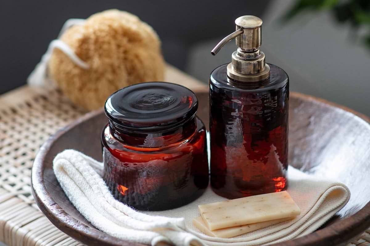 Nkuku - Ilcoso Recycled Hammered Glass Soap Dispenser - Amber
