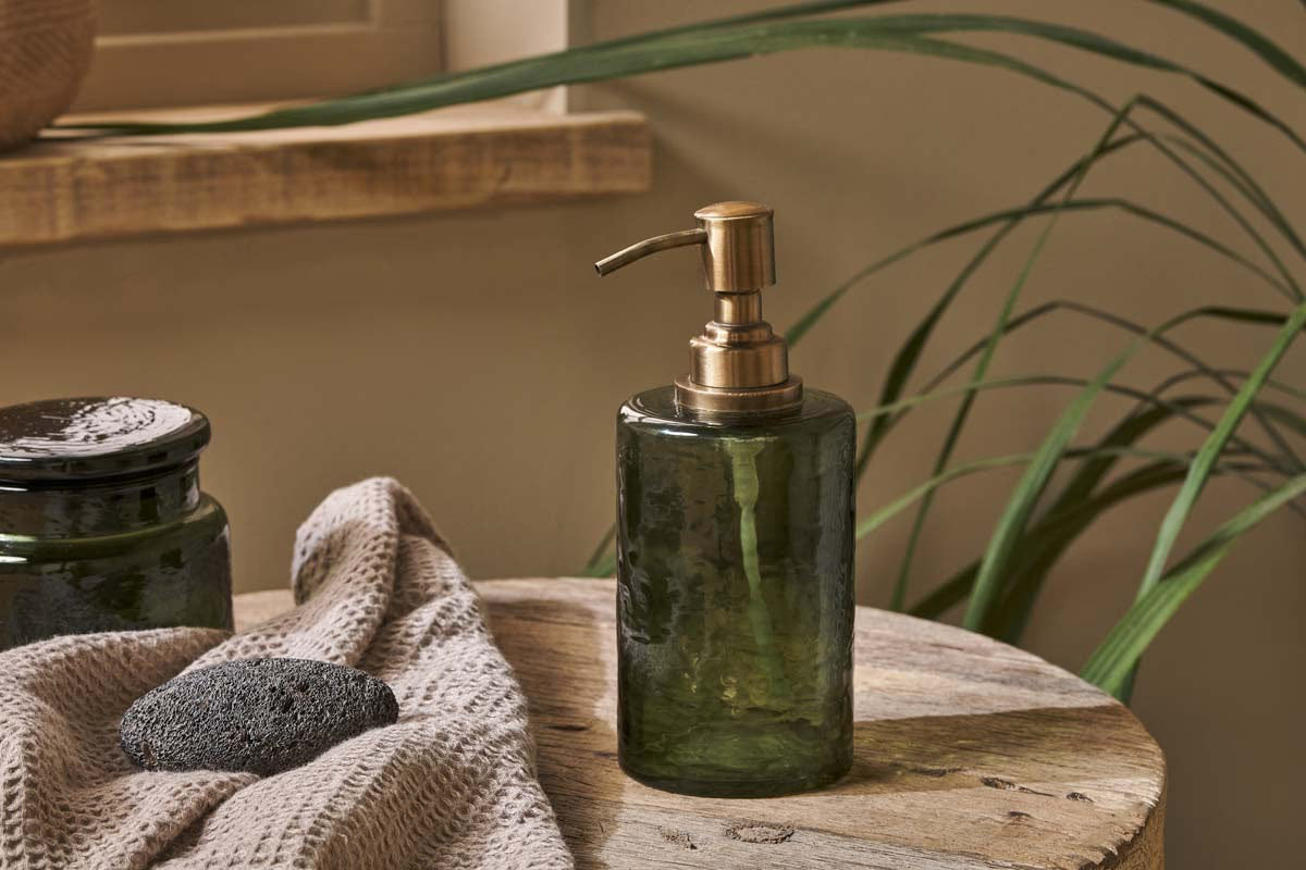Nkuku - Ilcoso Recycled Hammered Glass Soap Dispenser - Green