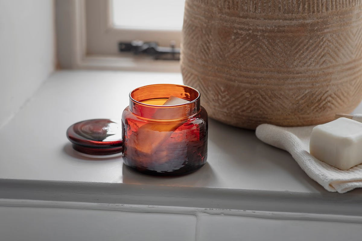 Nkuku - Ilcoso Recycled Hammered Glass Storage Pot - Amber