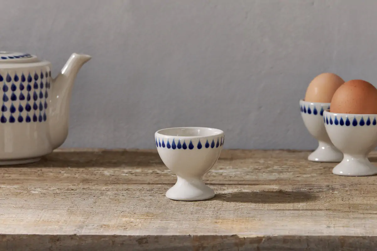 Nkuku - Indigo Drop Egg Cups - Cream & Indigo (Set of 2)