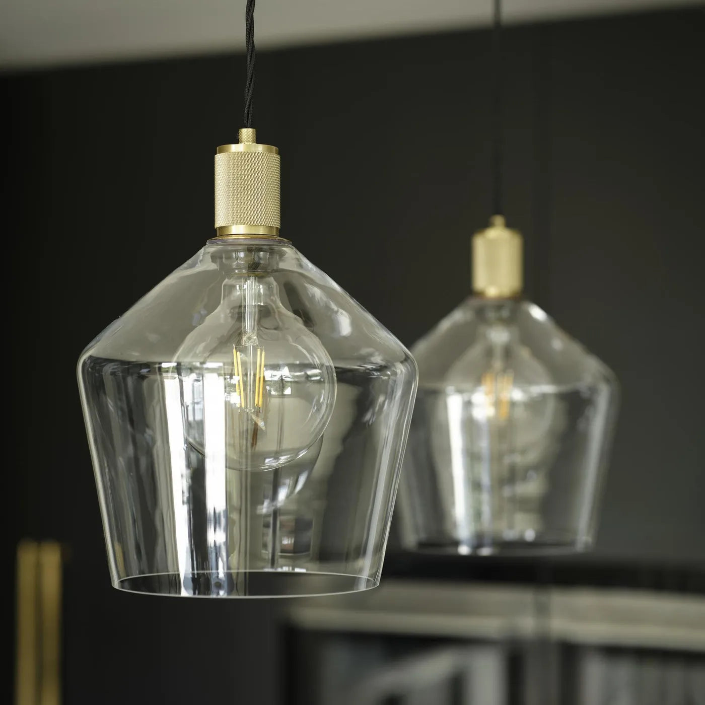 Industville Knurled Glass Schoolhouse Pendant - 10 Inch - Clear Glass - Brass Pendant Holder