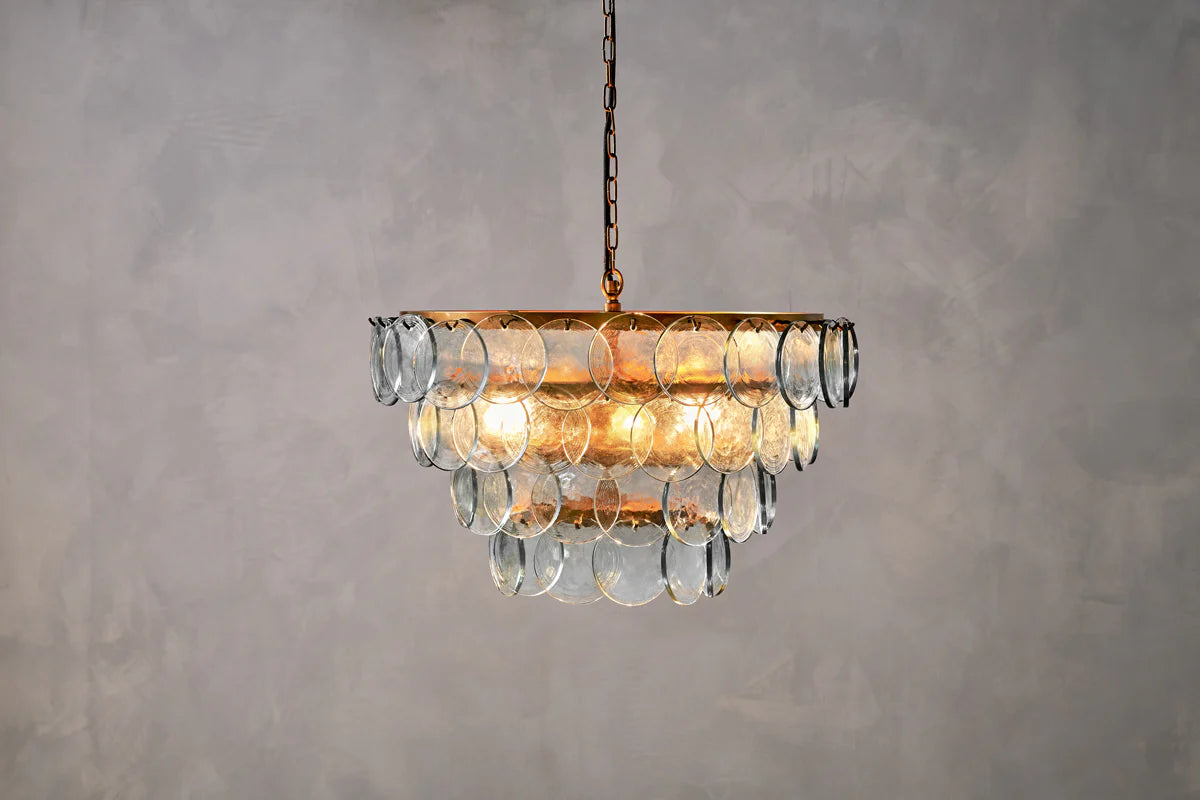 Nkuku Kagitha Recycled Glass Statement Chandelier - Antique Brass & Clear