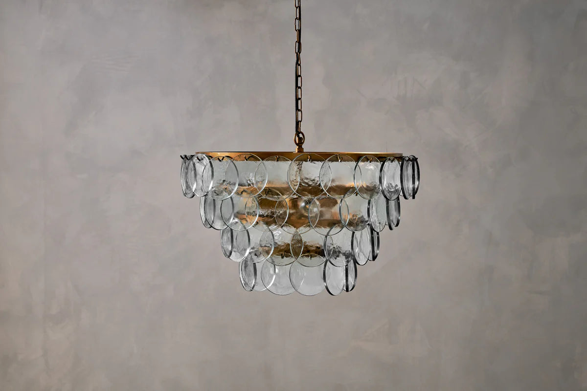 Nkuku Kagitha Recycled Glass Statement Chandelier - Antique Brass & Clear