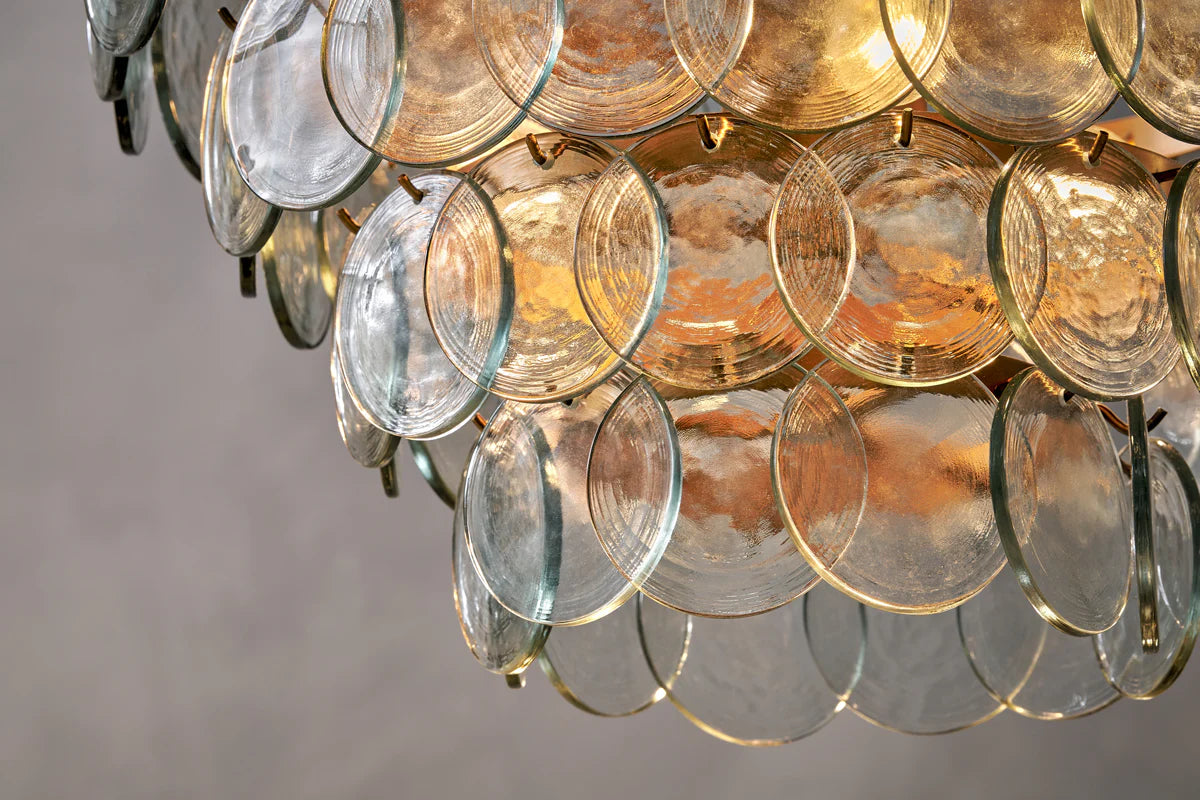 Nkuku Kagitha Recycled Glass Statement Chandelier - Antique Brass & Clear