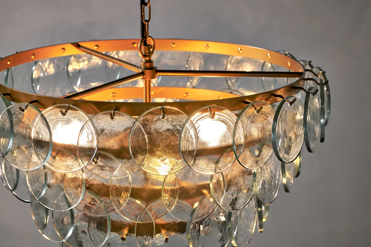 Nkuku Kagitha Recycled Glass Statement Chandelier - Antique Brass & Clear