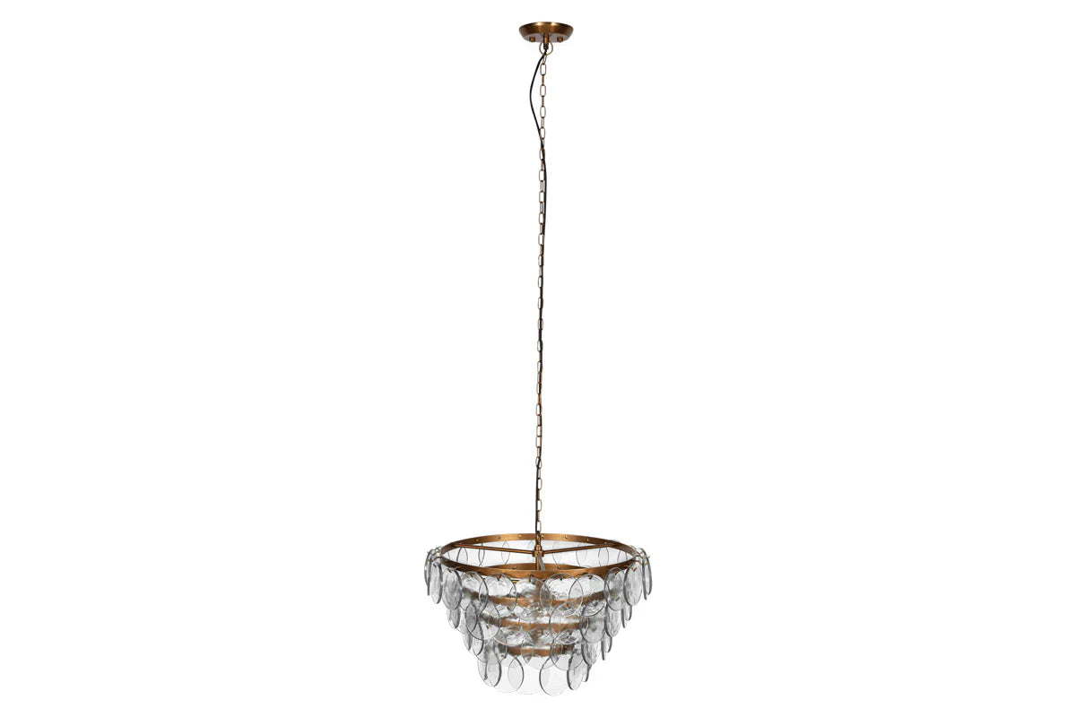 Nkuku Kagitha Recycled Glass Statement Chandelier - Antique Brass & Clear