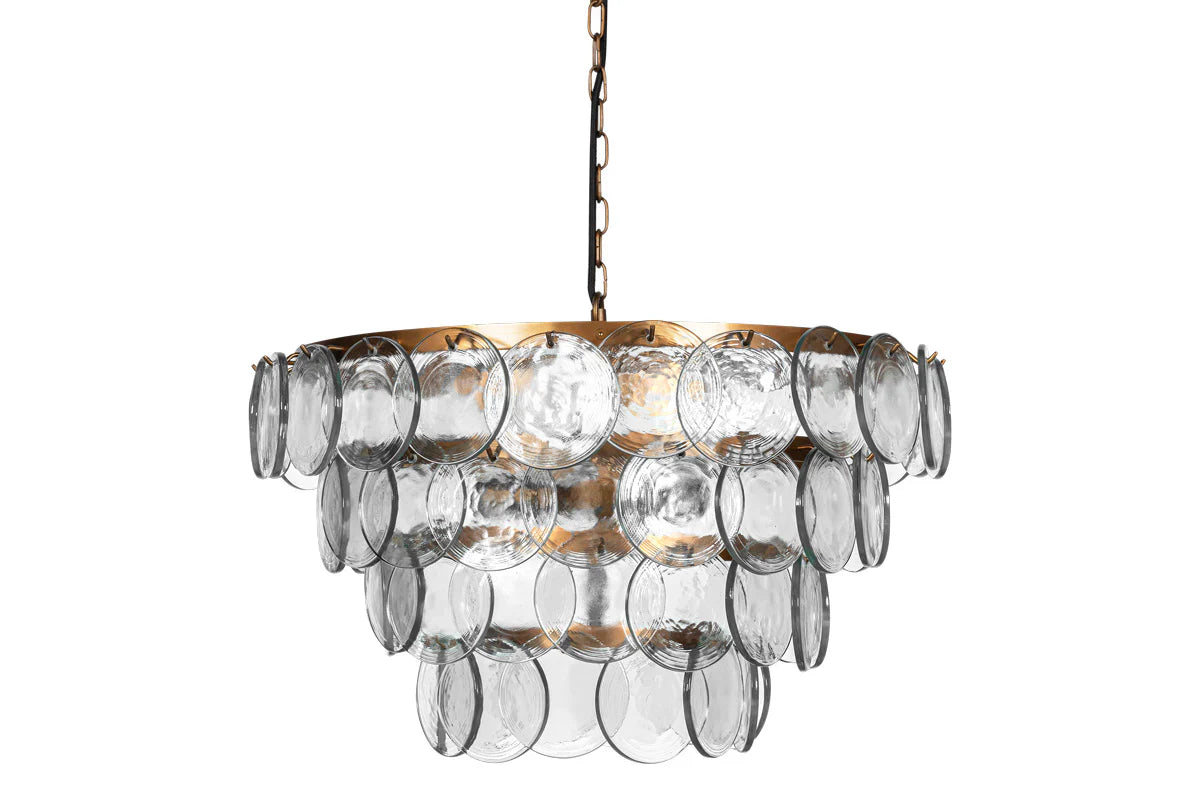 Nkuku Kagitha Recycled Glass Statement Chandelier - Antique Brass & Clear