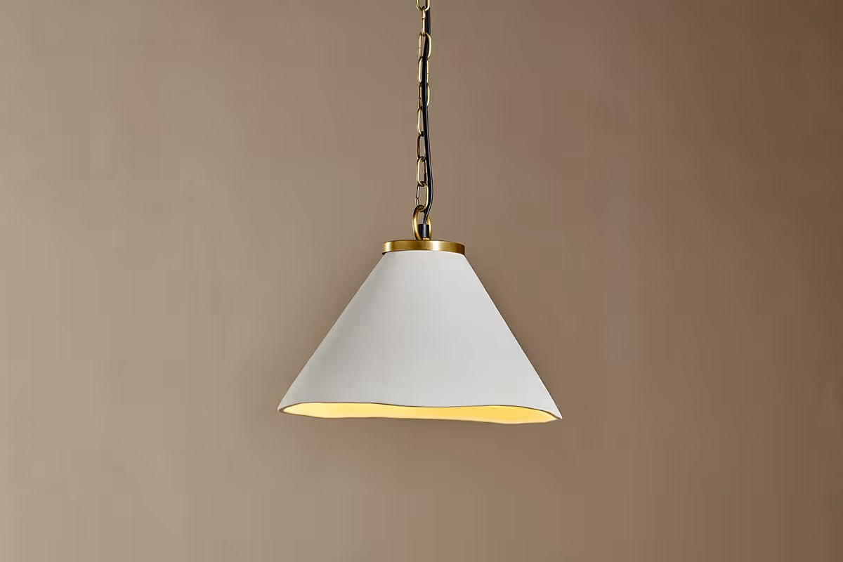 Nkuku Kiara Organic Shape Ceramic Pendant Light - Off White & Antique Brass