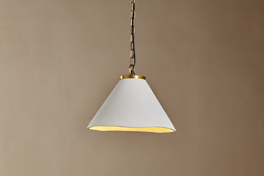 Nkuku Kiara Organic Shape Ceramic Pendant Light - Off White & Antique Brass