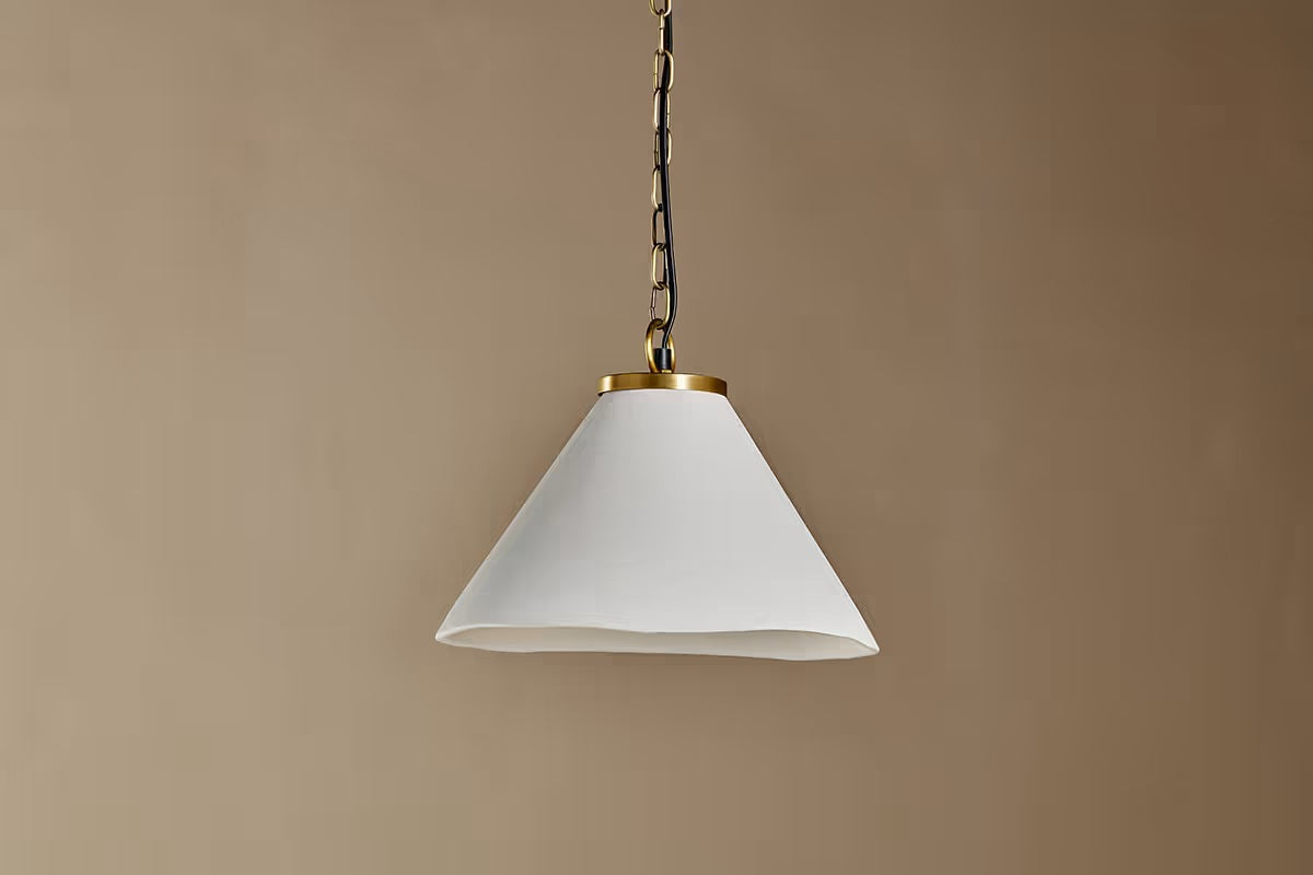 Nkuku Kiara Organic Shape Ceramic Pendant Light - Off White & Antique Brass