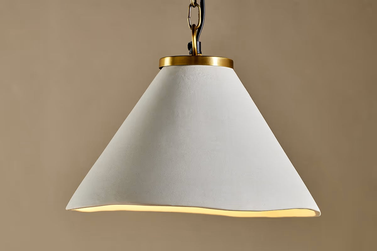 Nkuku Kiara Organic Shape Ceramic Pendant Light - Off White & Antique Brass