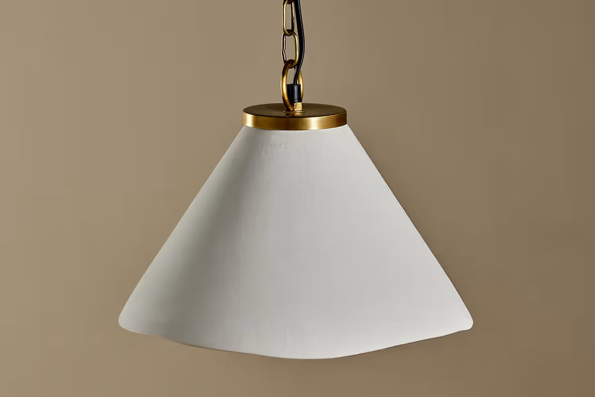 Nkuku Kiara Organic Shape Ceramic Pendant Light - Off White & Antique Brass