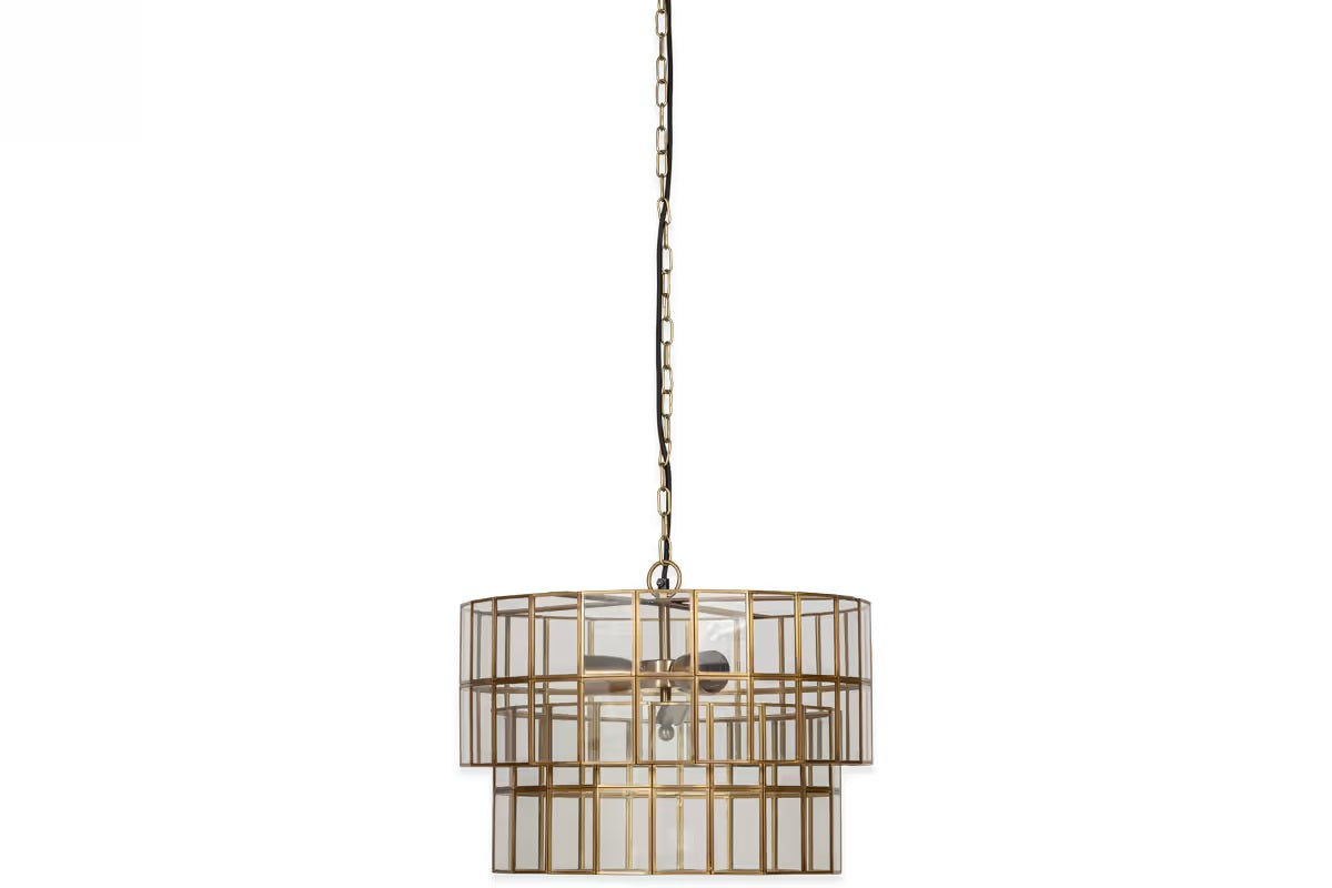 Nkuku Kirindi Glass Panelled Chandelier - Clear & Antique Brass