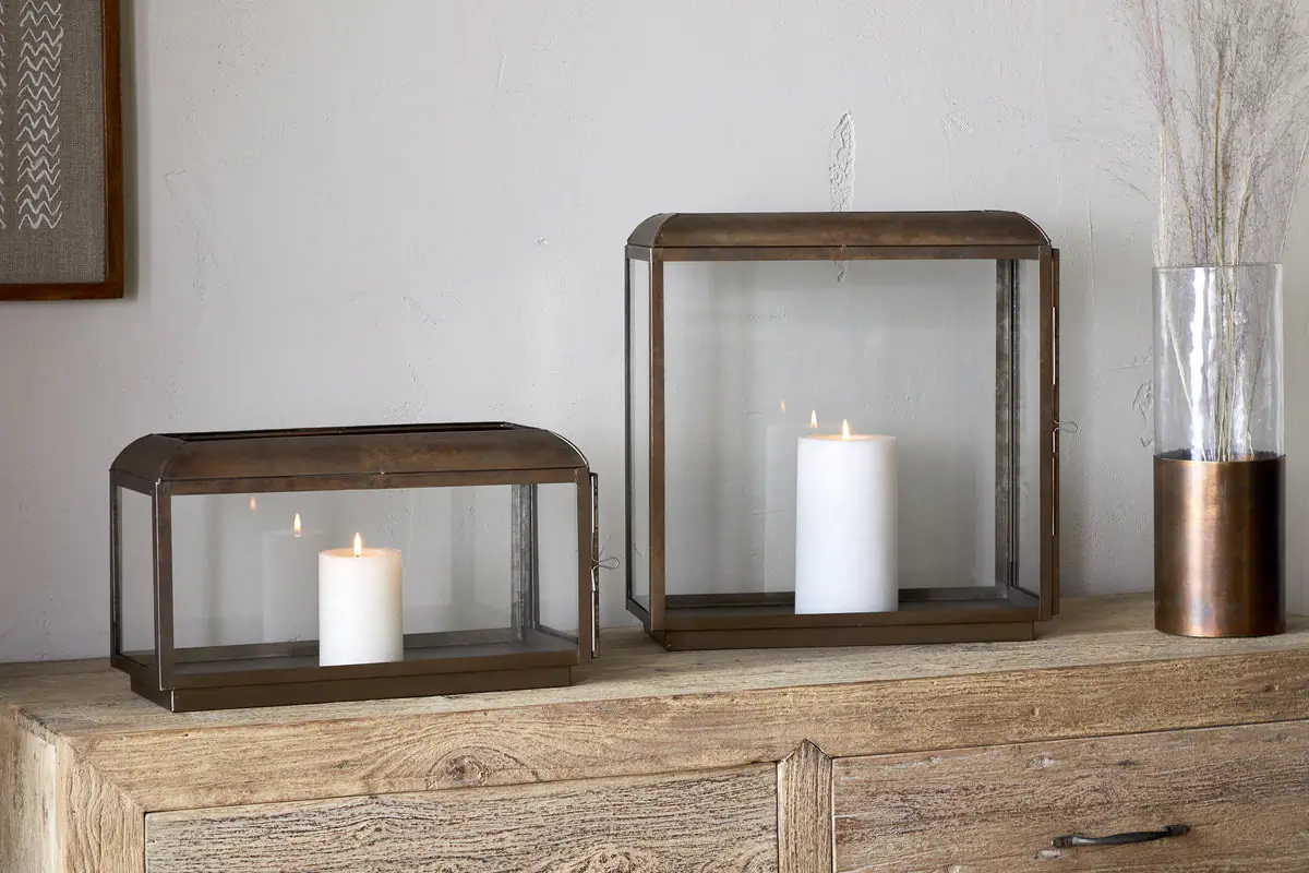 Nkuku - Kiwanda Wide Lantern - Antique Brass