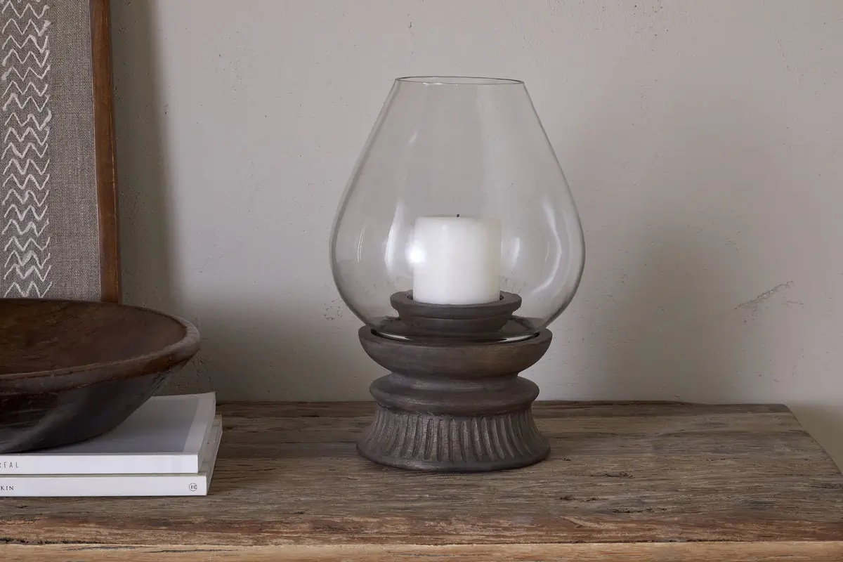 Nkuku - Kawani Mango Wood Lantern - Dark Ash
