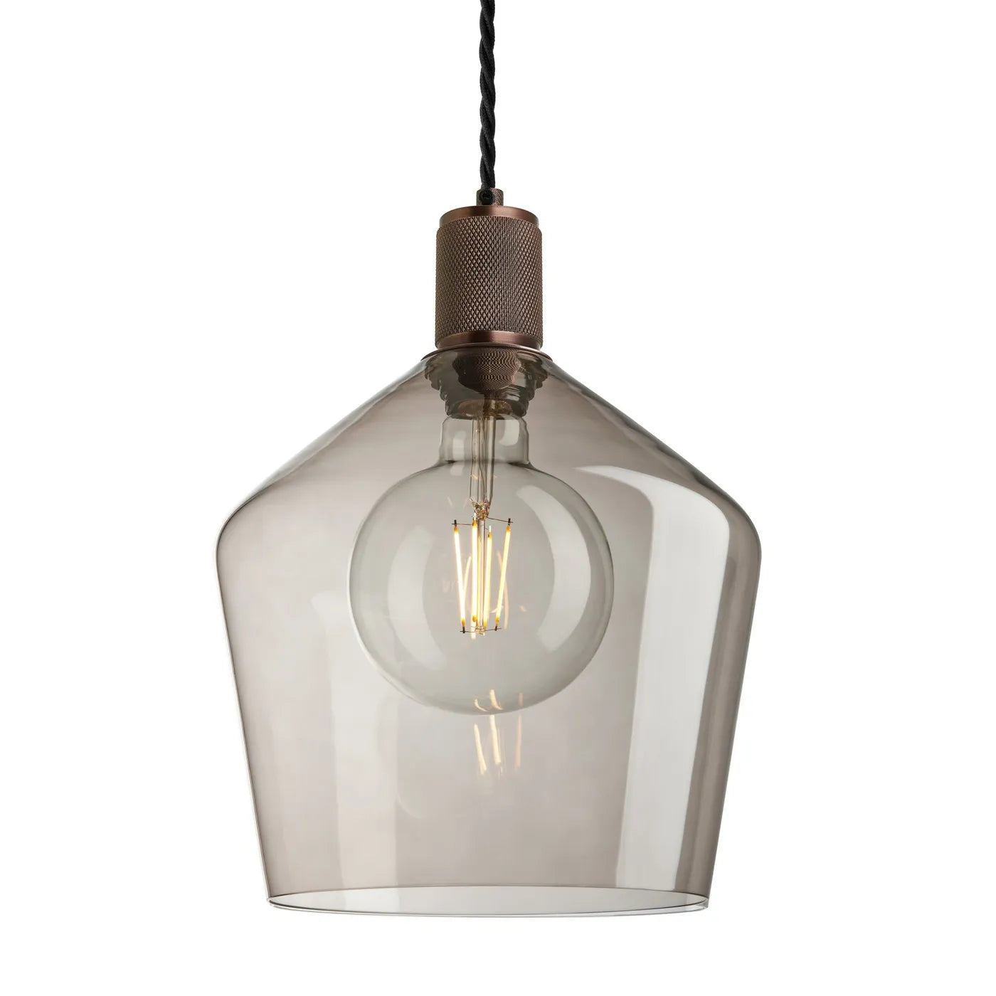 Industville Knurled Glass Schoolhouse Pendant - 10 Inch - Mocha Glass - Bronze Pendant Holder