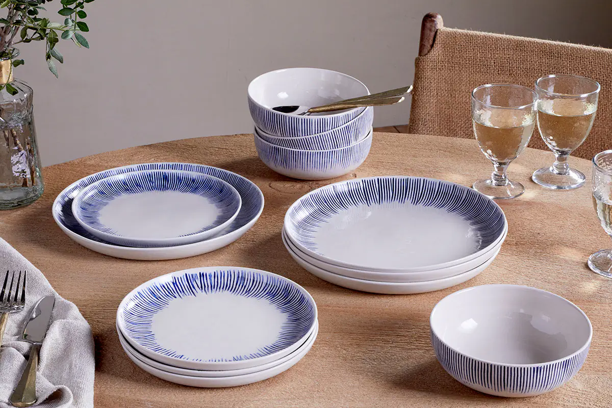 Nkuku - Karuma Dinnerware Set - Blue & White (Set of 12)