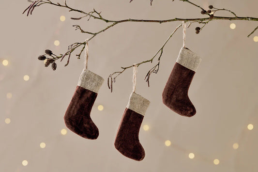 Nkuku Karru Cotton Velvet Mini Stocking - Rich Mocha - (Set of 3)