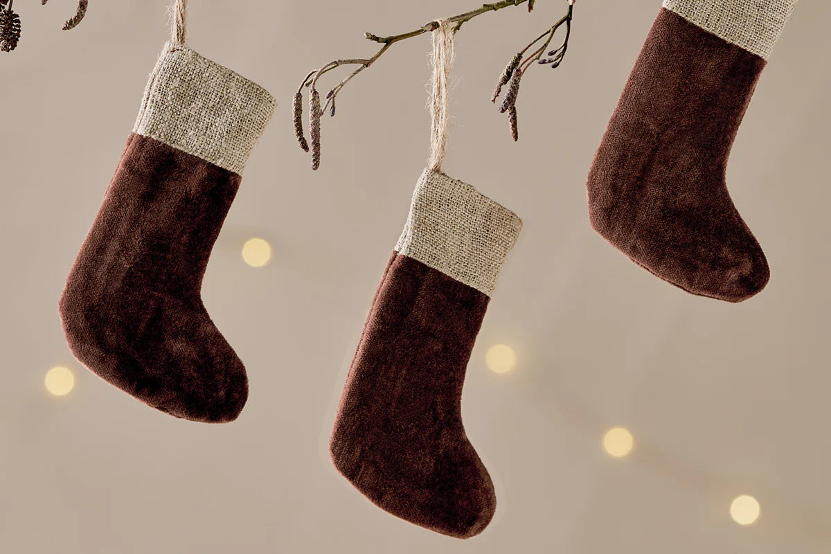 Nkuku Karru Cotton Velvet Mini Stocking - Rich Mocha - (Set of 3)