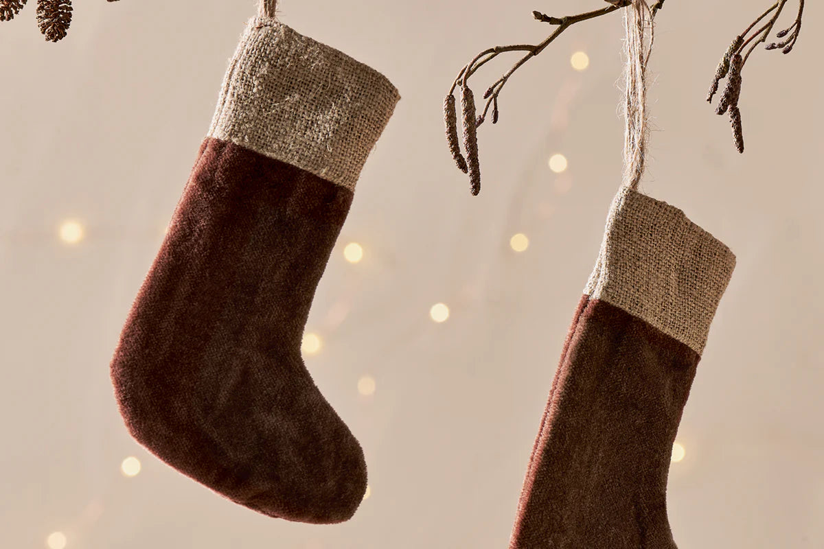 Nkuku Karru Cotton Velvet Mini Stocking - Rich Mocha - (Set of 3)