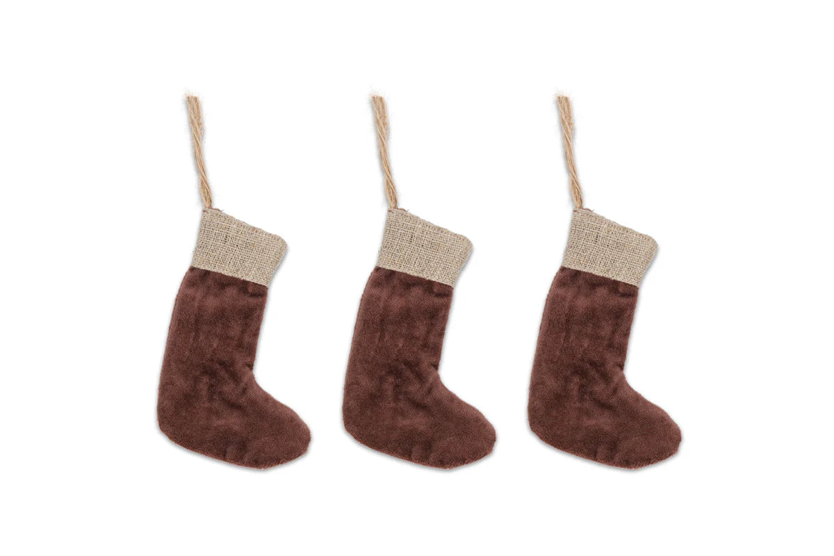 Nkuku Karru Cotton Velvet Mini Stocking - Rich Mocha - (Set of 3)