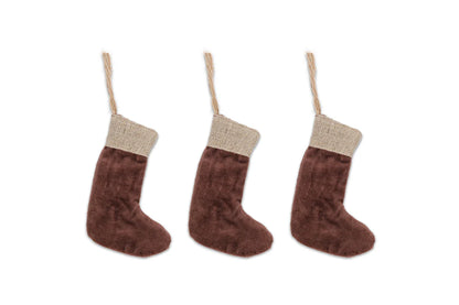 Nkuku Karru Cotton Velvet Mini Stocking - Rich Mocha - (Set of 3)