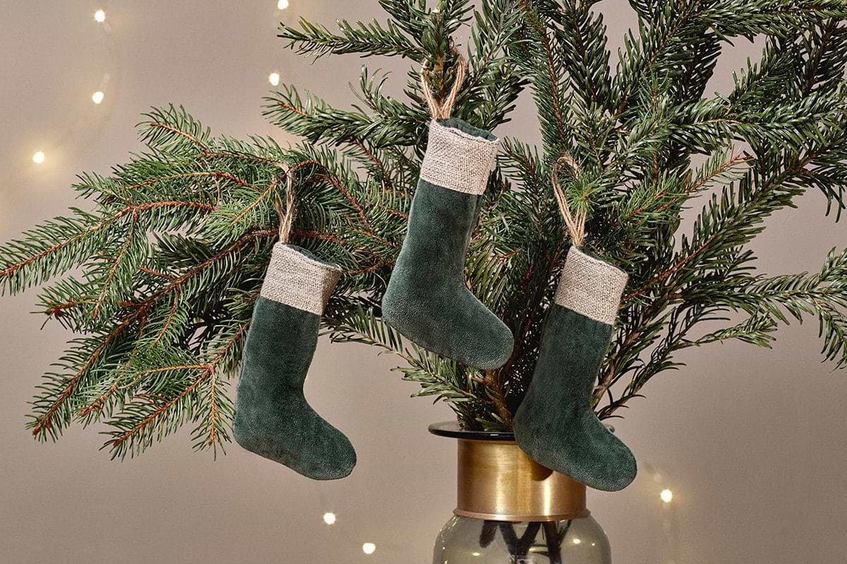 Nkuku - Karru Cotton Velvet Mini Stocking - Forest Green - (Set of 3)