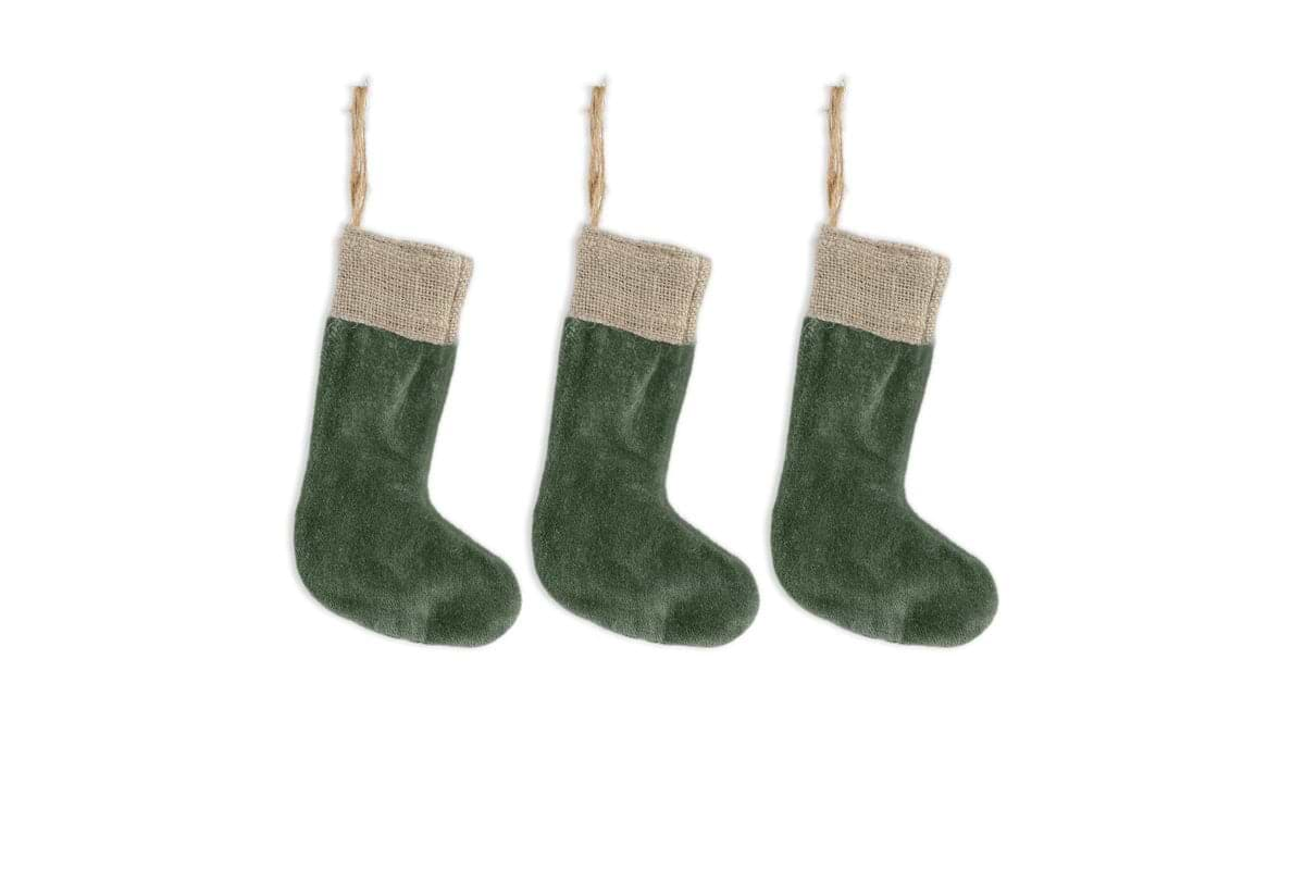 Nkuku - Karru Cotton Velvet Mini Stocking - Forest Green - (Set of 3)