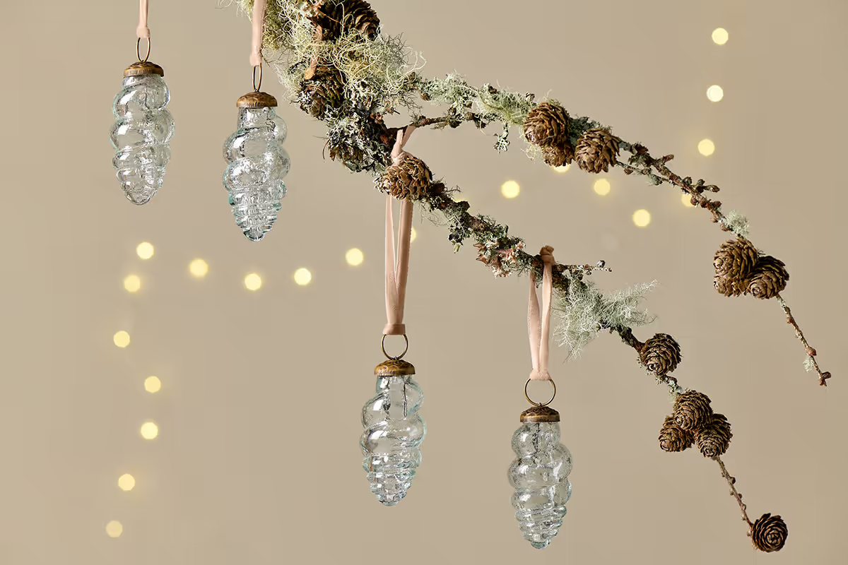 Nkuku - Khol Shell Baubles - Clear Antique (Set of 4)