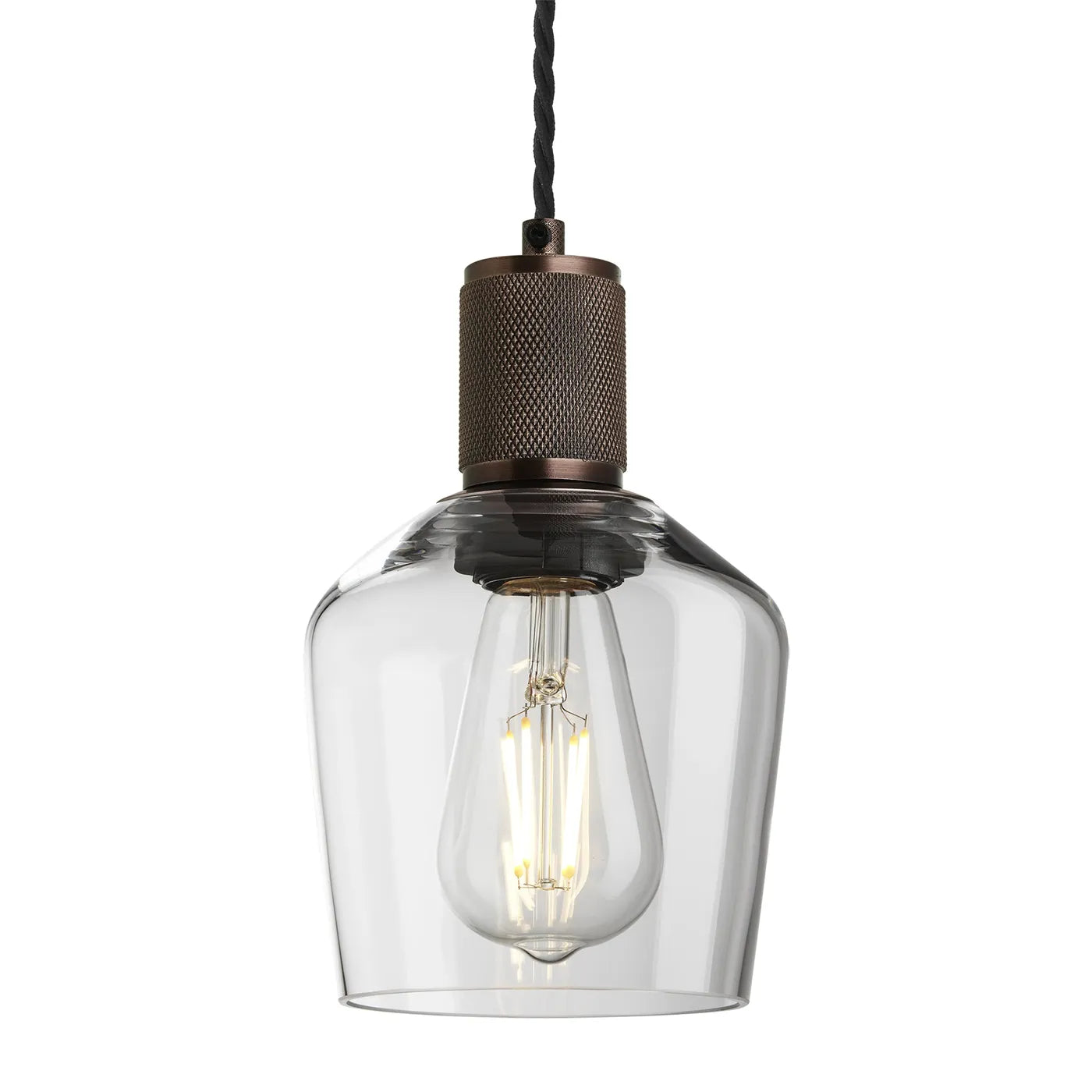 Industville Knurled Glass Schoolhouse Pendant - 5.5 Inch - Clear Glass - Bronze Pendant Holder
