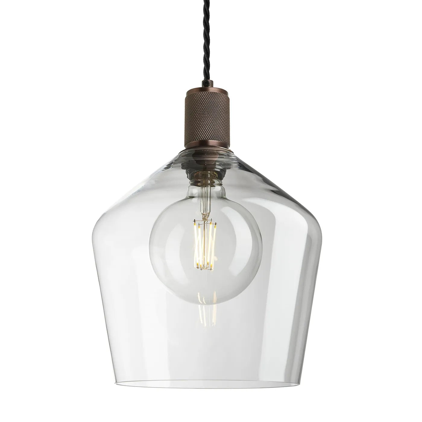 Industville Knurled Glass Schoolhouse Pendant - 10 Inch - Clear Glass - Bronze Pendant Holder