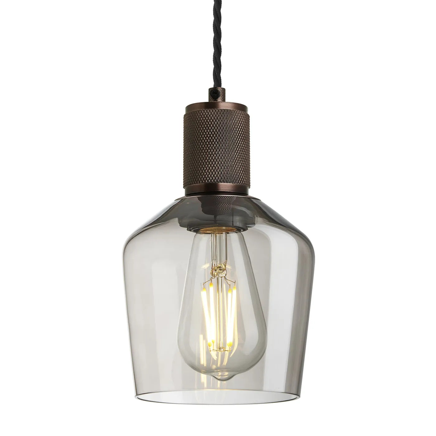 Industville Knurled Glass Schoolhouse Pendant - 5.5 Inch - Mocha Glass - Bronze Pendant Holder