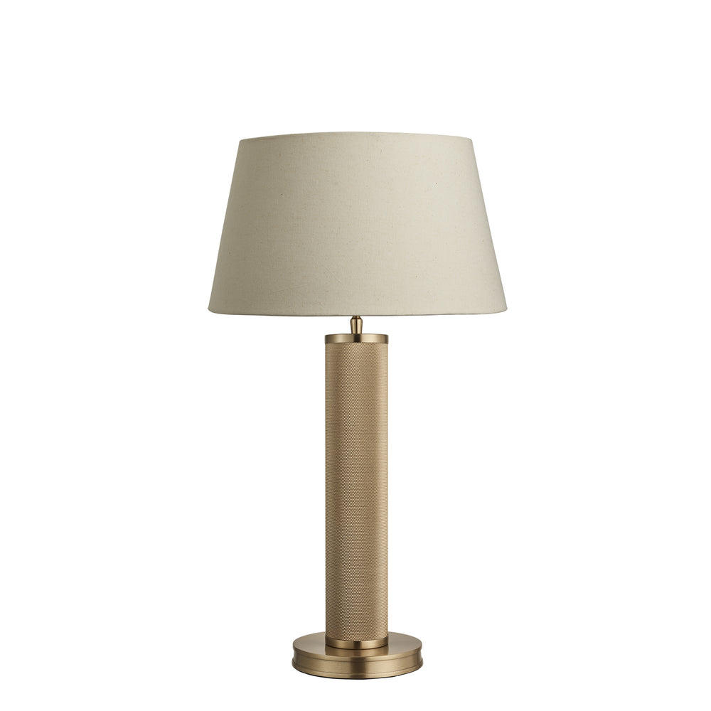 Industville - Knurled Pillar Table Lamp - Brass Base - Empire Cotton Lampshade