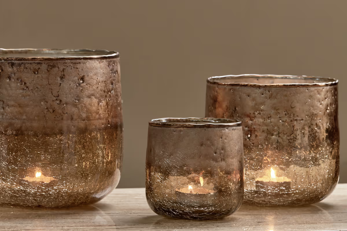 Nkuku - Konara Glass Tealight Holder - Copper Smoke - Medium