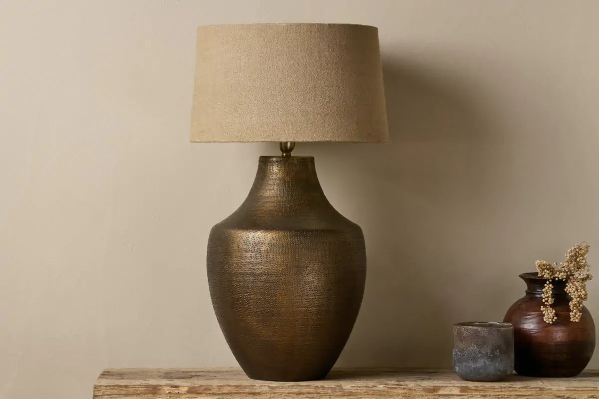 Nkuku Tanda Etched Statement Table Lamp - Antique Brass - Extra Large