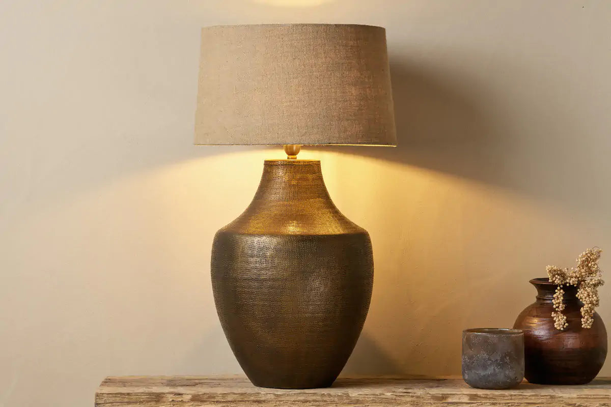 Nkuku Tanda Etched Statement Table Lamp - Antique Brass - Extra Large