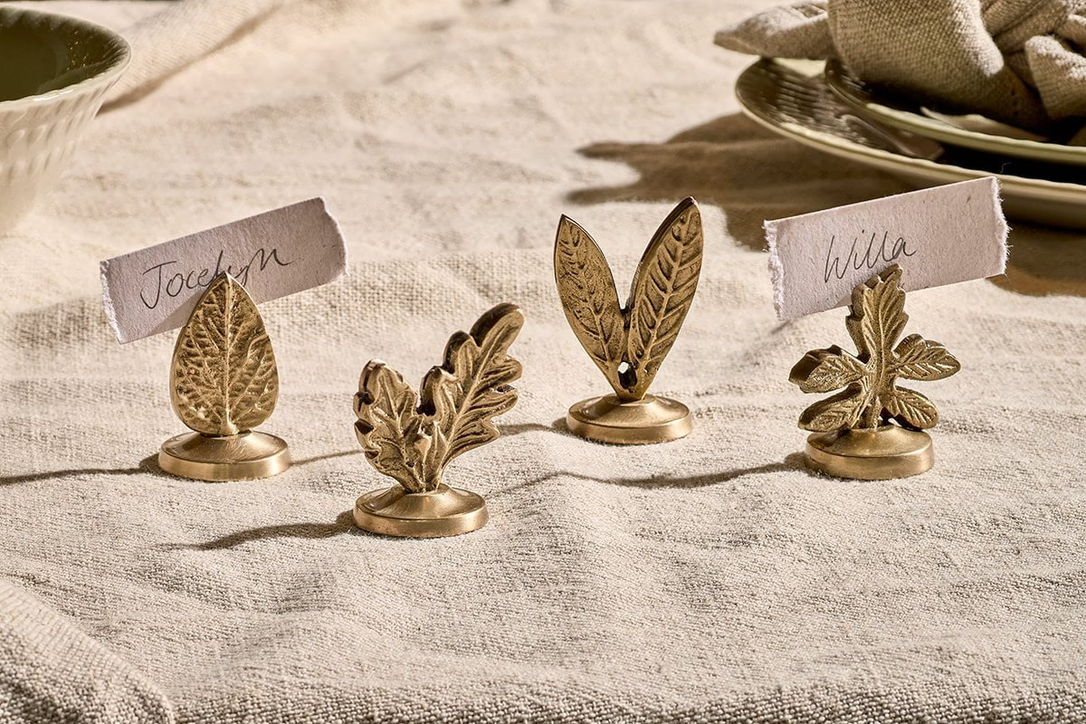 Nkuku - Leaf Brass Place Card Holders (Set of 4)