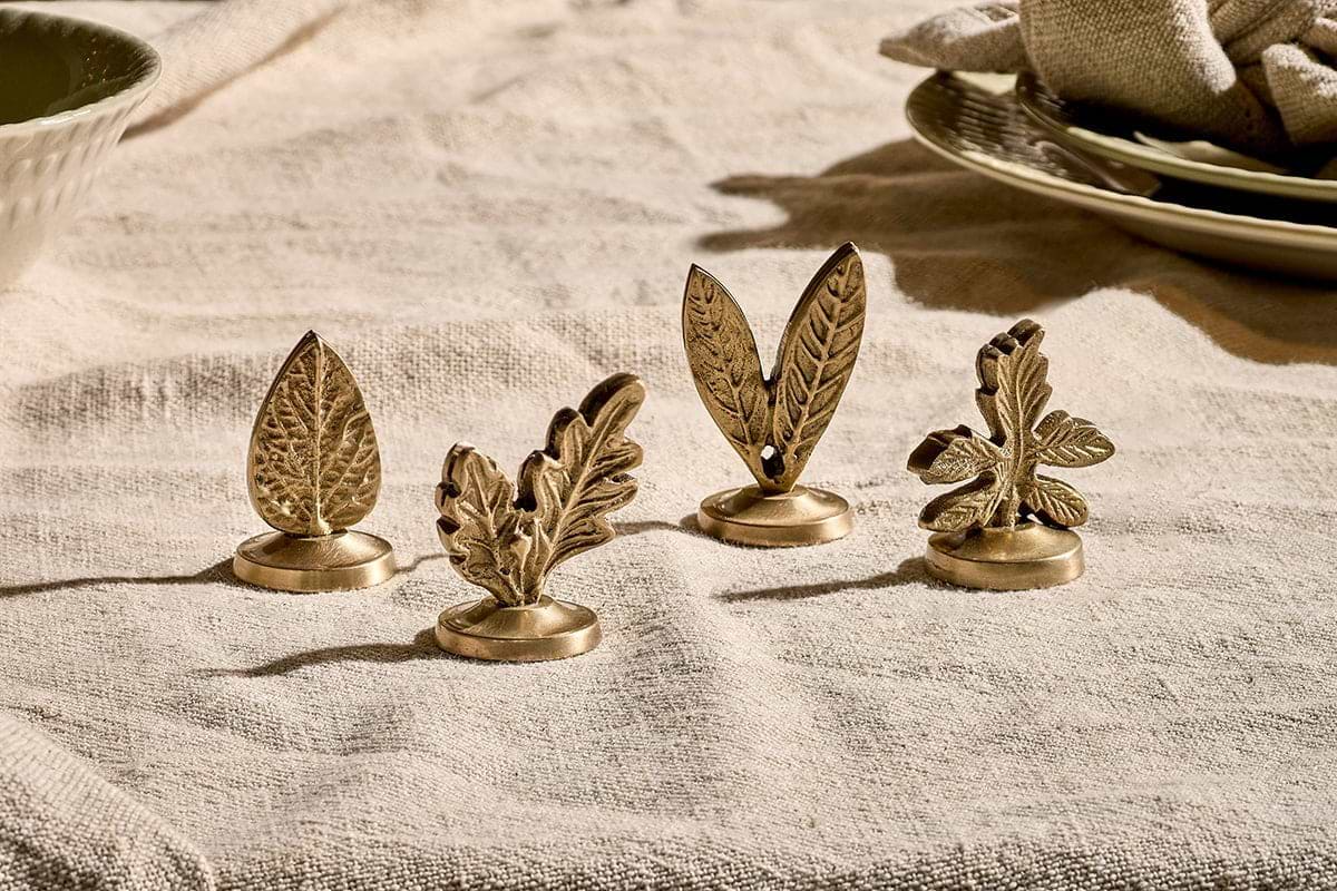 Nkuku - Leaf Brass Place Card Holders (Set of 4)