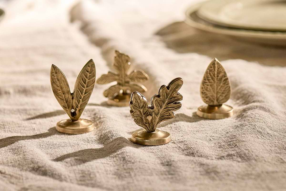 Nkuku - Leaf Brass Place Card Holders (Set of 4)