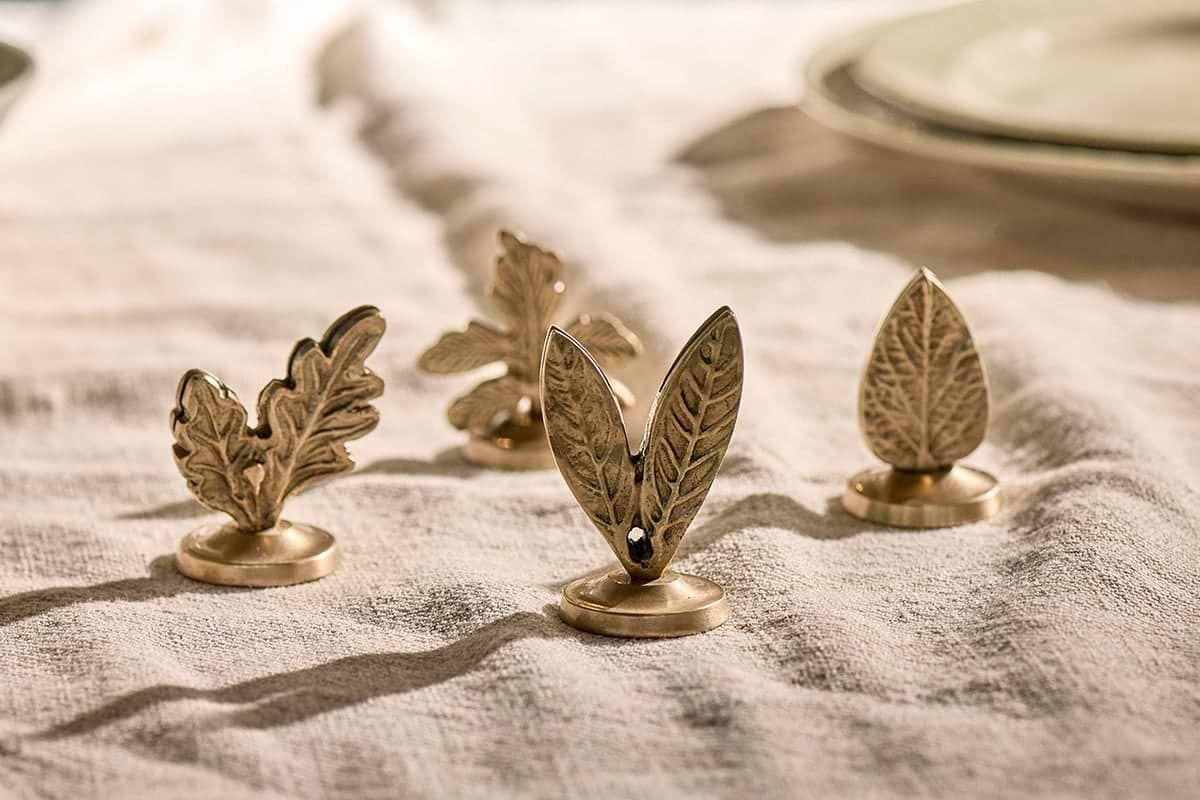 Nkuku - Leaf Brass Place Card Holders (Set of 4)