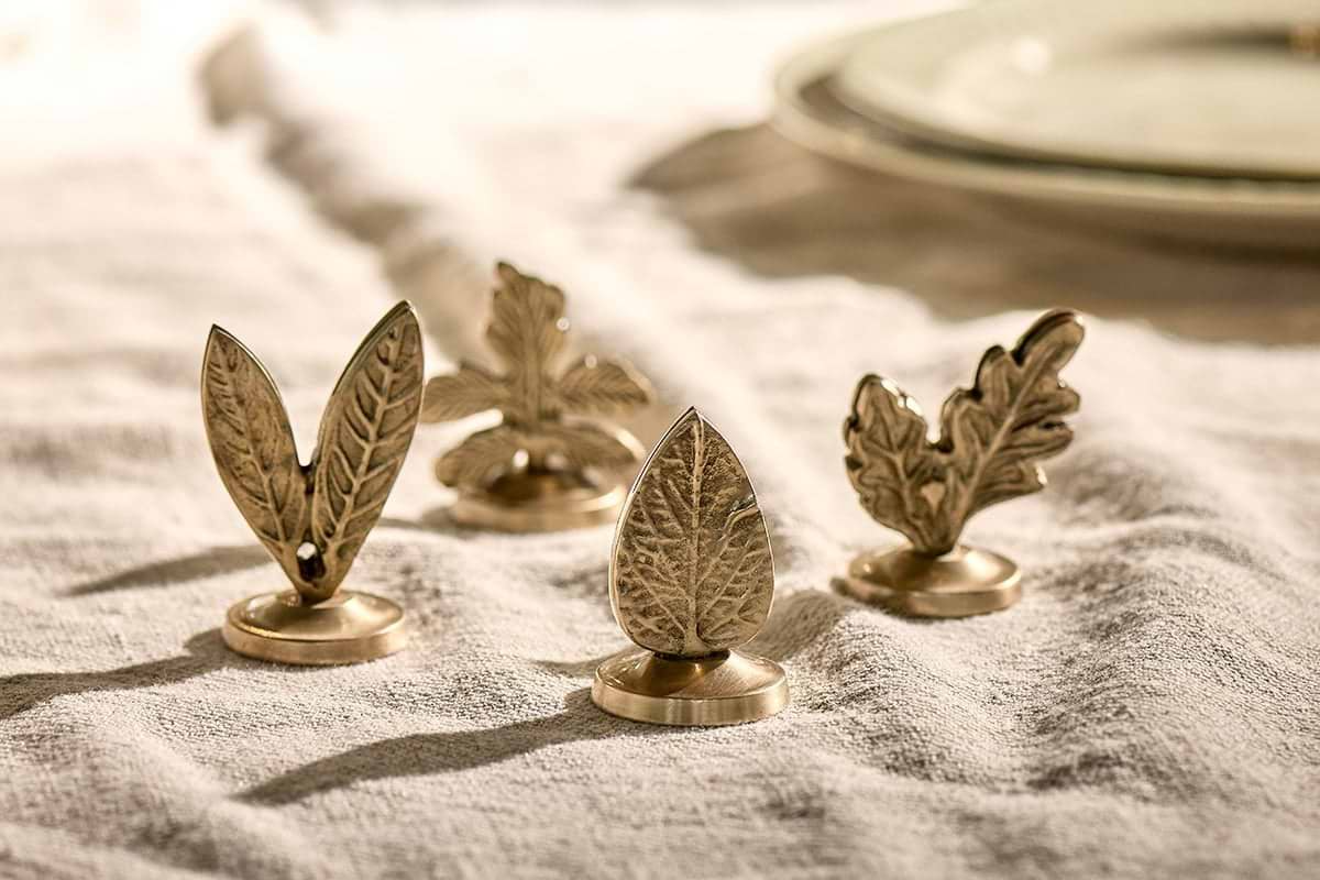 Nkuku - Leaf Brass Place Card Holders (Set of 4)