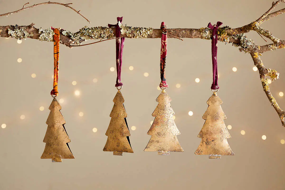 Nkuku - Mishti Tree Baubles - Antique Brass - Large (Set of 4)