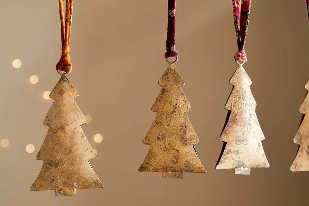 Nkuku - Mishti Tree Baubles - Antique Brass - Large (Set of 4)
