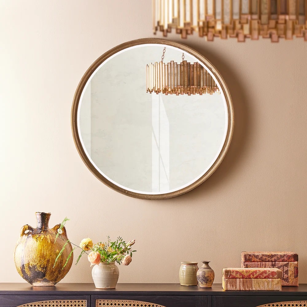 Pooky Feathers Mirror in antiqued gold