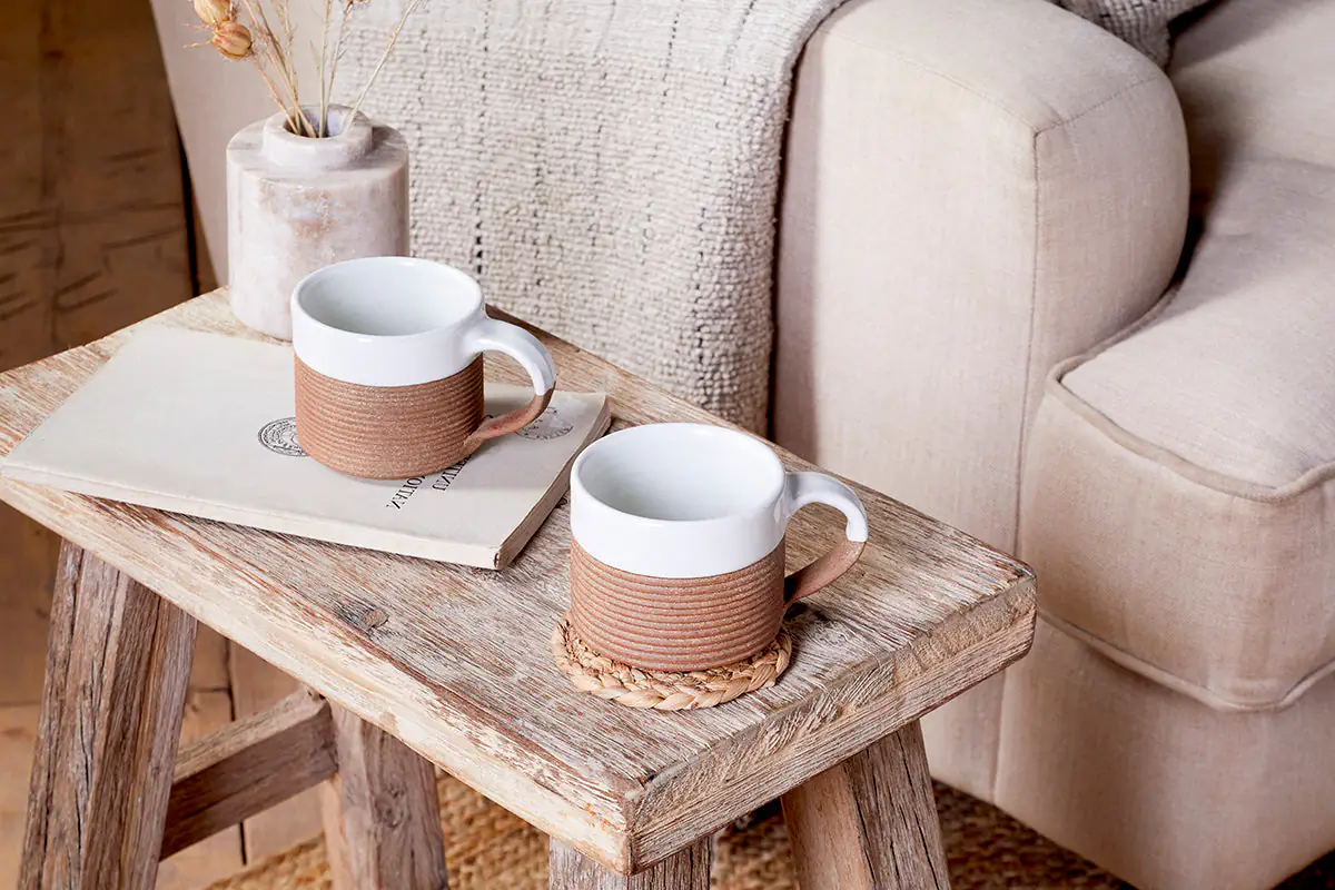 Nkuku - Mali Ribbed Coffee Mug - White (Set of 2)